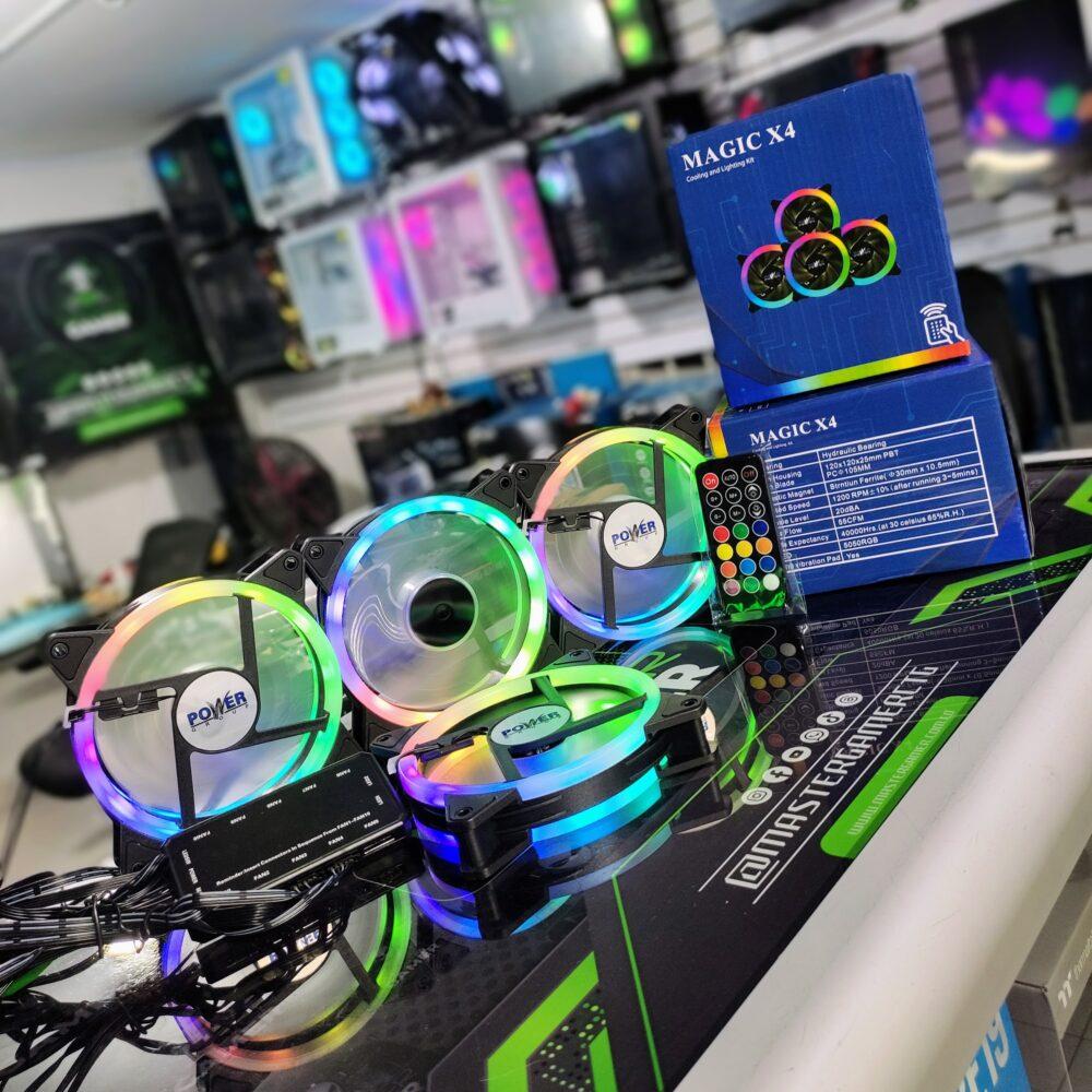 Kit Ventiladores ARGB Power Group Magic X4 | 120mm | Control Remoto | Hub Incluido | Iluminación RGB Direccionable