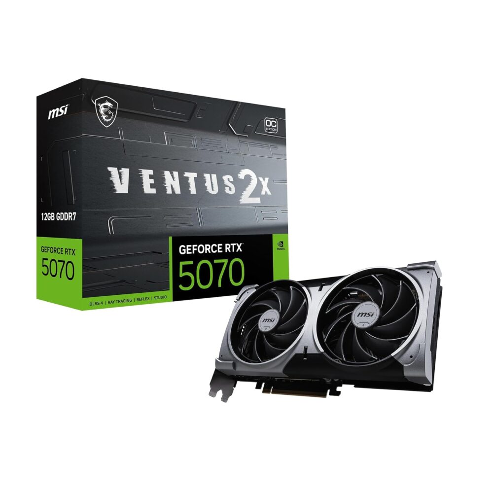 Tarjeta de Video MSI GeForce RTX 5070 12 GB VENTUS 2X OC | 12 GB GDDR7 | 192-bit | HDMI 2.1 + 3× DisplayPort 2.1b | PCIe 5.0 - A PEDIDO
