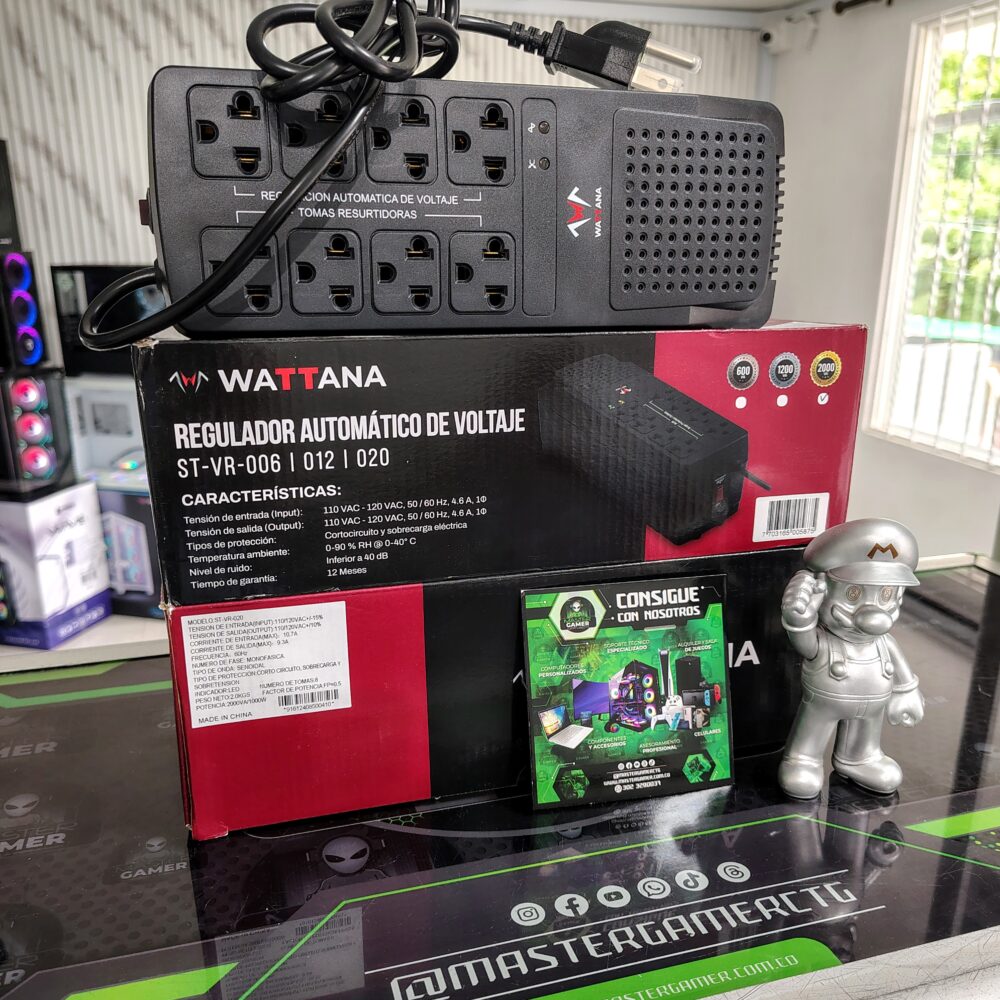 Regulador de Voltaje Wattana ST-VR-020 2000VA 1000W | 8 Tomas | Protección para PC, Consolas y TV