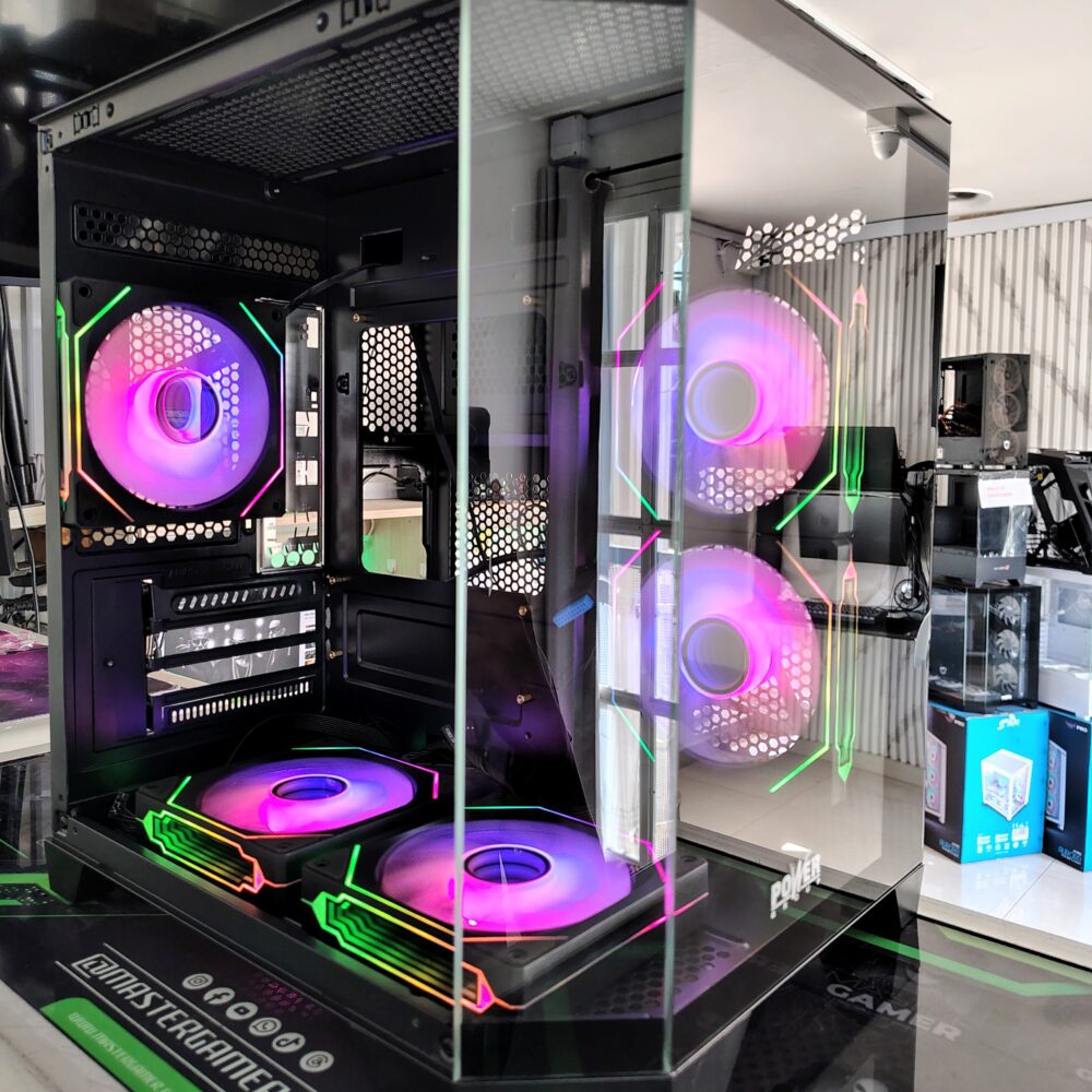 Chasis Power Group W27 | Vidrio templado frontal y lateral | 5 ventiladores ARGB + controlador | ATX / Micro ATX