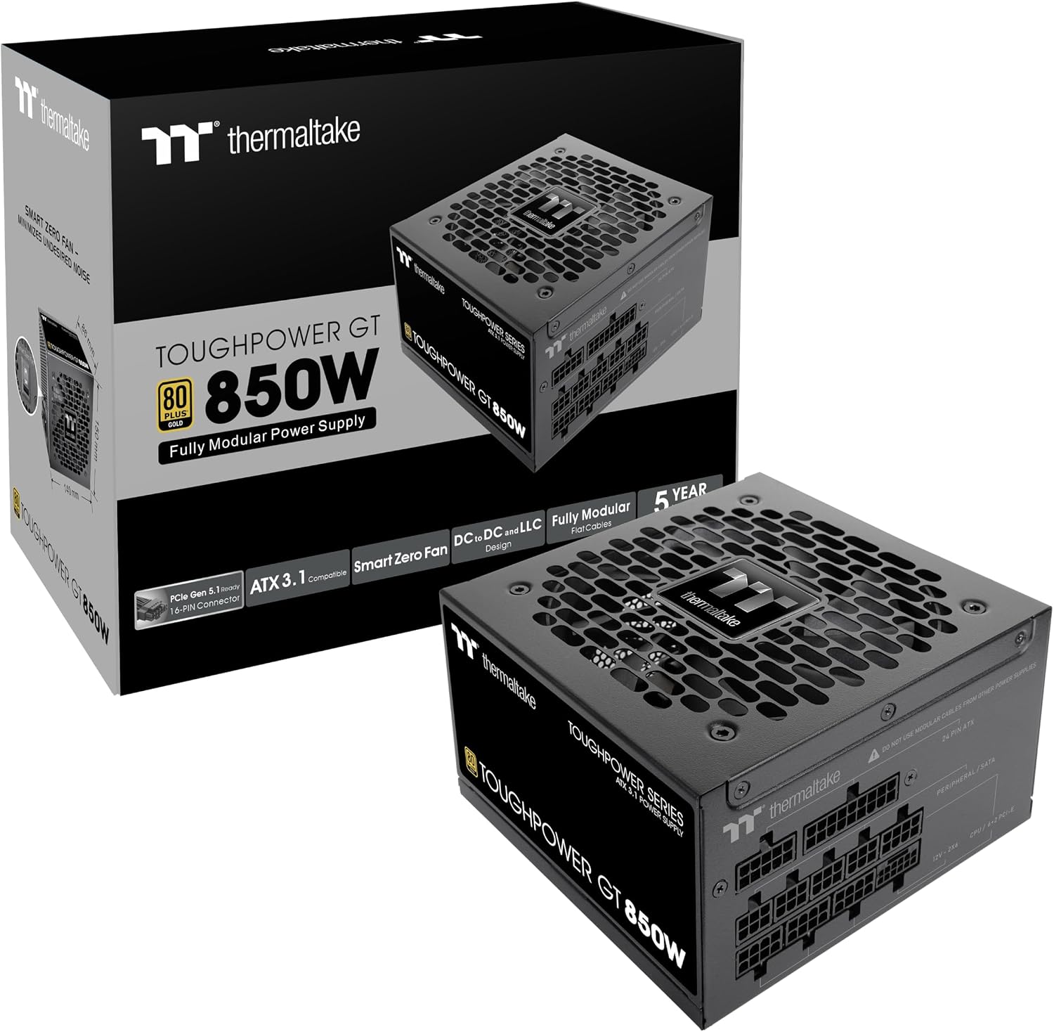 Fuente de Poder Thermaltake Toughpower GT850 | 850W | Certificada 80 Plus Gold | ATX 3.1 | PCIe 5.1 | Full Modular
