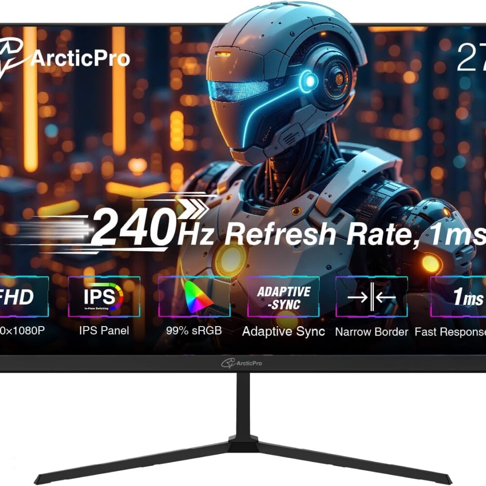 Monitor Gamer ArcticPro de 27 Pulgadas | full HD 1080p | Hasta 240Hz | 1ms | IPS | HDMI | DP